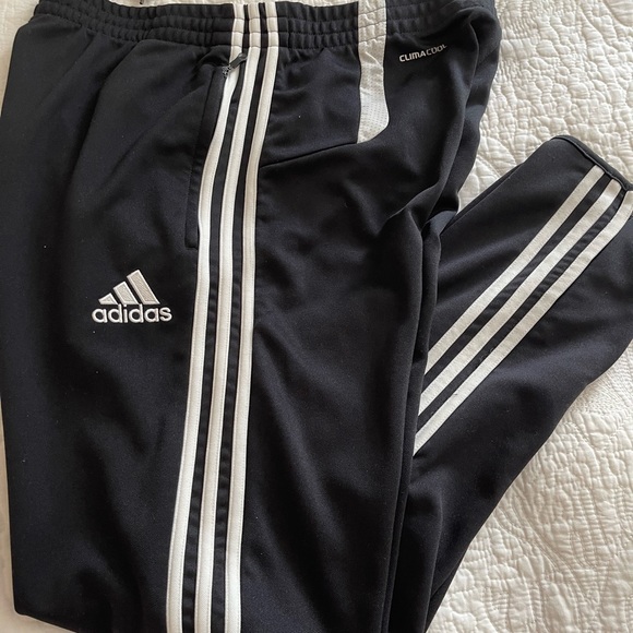 Black with Adidas White 3 Stripes Training Pants Climacool. of Size Large - Picture 2 of 3